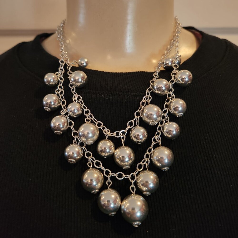 Silver ball beaded collar necklace